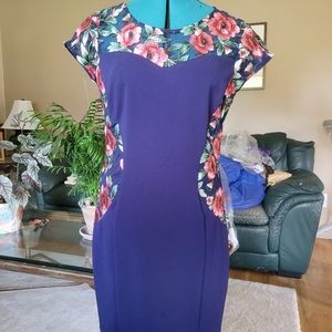 BCX Embroidered Dress, Navy, Size 13